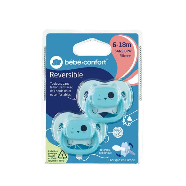 BEBE CONFORT SUCETTES REVERSIBLE ANIMALS BLEU 6-18 SILICONE  REF 3104202020