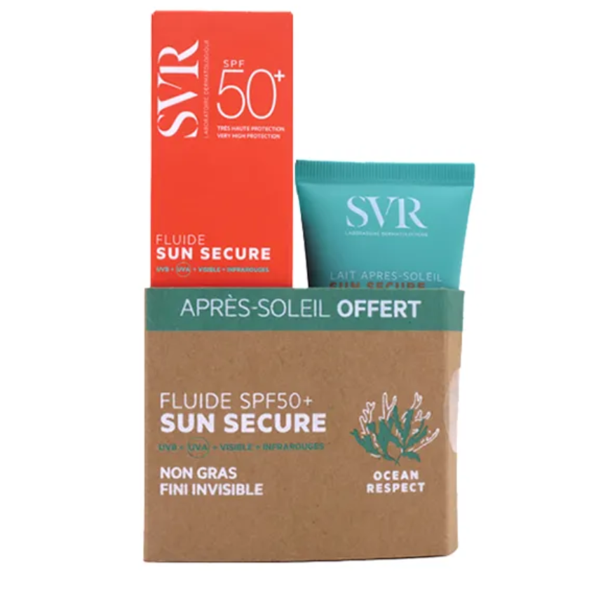 SVR - ECRAN SUN SECURE FLUIDE TOUCHER SEC BIODEGRADABLE SPF50+ 50ML + LAIT AP SOLEIL 50ML OFFERT