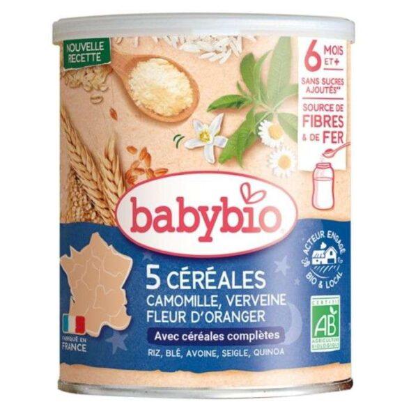 BABYBIO 5 CÉRÉALES VERVEINE, FLEUR D'ORANGER  &CAMOMILLE 6 MOIS+ 220 G
