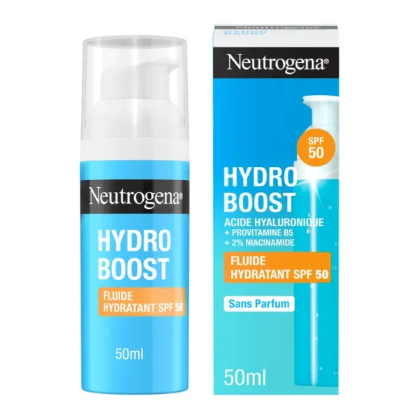 NEUTROGENA HYDRO BOOST - Fluide Hydratant SPF50 Sans Parfum - Tous Types de Peaux, 50ml