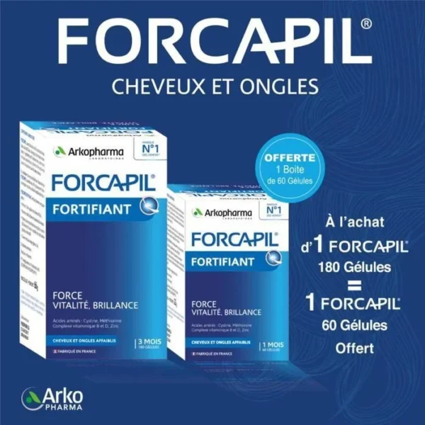 Arkopharma Forcapil Cheveux et Ongles 180 Gélules + 60 Gélules Offert